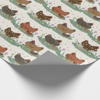 Papel De Presente Padrão de Frangos Pixel Fofos
