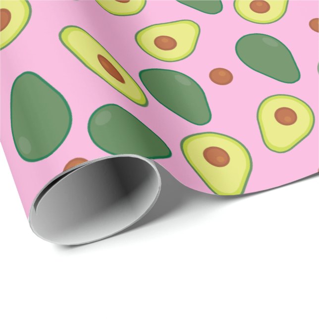 Papel De Presente Padrão de Fruta bonito rosa e verde Trendy Avocado (Ponta do rolo)