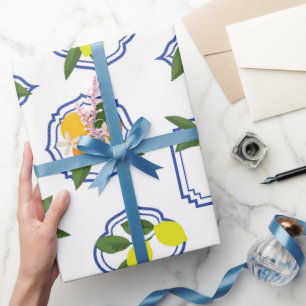 Papel De Presente Padrão de Fruta Cítrica Mediterrânea