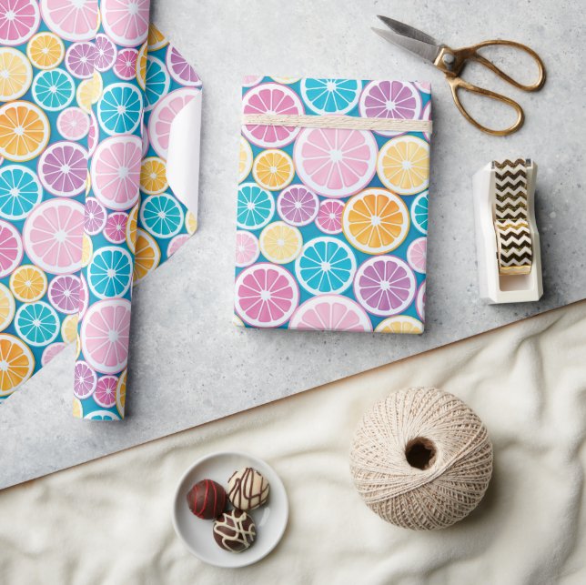 Papel De Presente Padrão de Fruta de Citros Pastel (Artesanato)