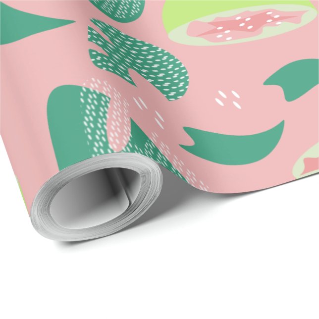 Papel De Presente Padrão de Fruta de Goiaba Tropical e Folhagem (Ponta do rolo)