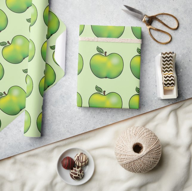 Papel De Presente Padrão de Fruta de Maçã de Desenho Verde (Artesanato)