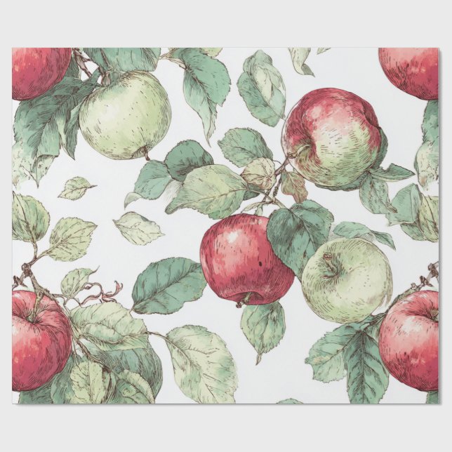 Papel De Presente Padrão de Fruta de Maçã Verde Vermelha Russo de Aq (Aberto)