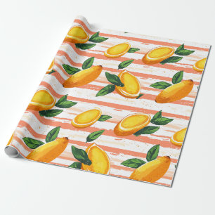 Papel De Presente Padrão de Fruta de Mango com Folhas Verdes