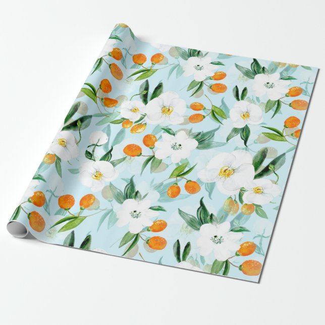 Papel De Presente Padrão de Fruta de Verão da Orquídea Kumquat no Te (Desenrolado)