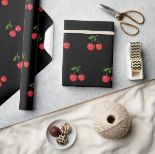 Papel De Presente Padrão de Fruta Moderna Cereja Preta e Vermelha