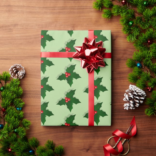 Papel De Presente Padrão de Frutas da Árvore de Azevinho Natal Féria (Presente de Natal)