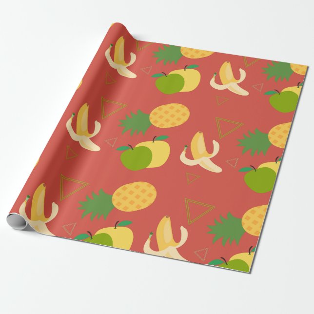 Papel De Presente padrão de frutas de abacaxi de bananas (Desenrolado)