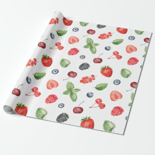 Papel De Presente Padrão de Frutas de Cores Aquáticas Coloridas Rúst