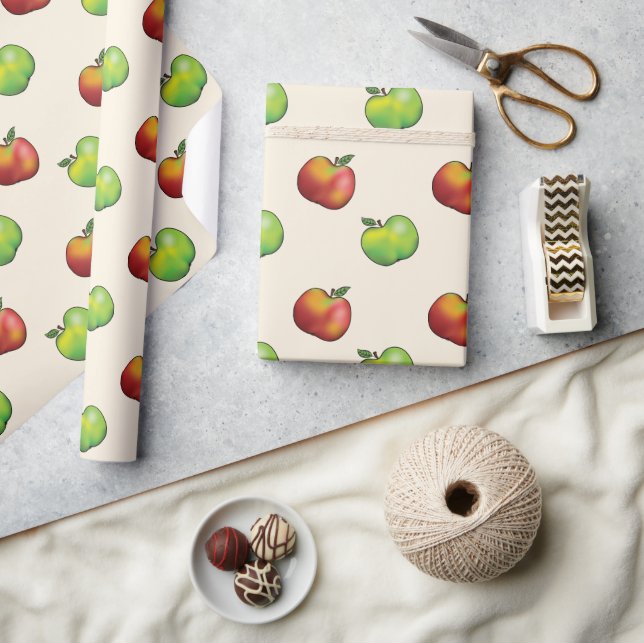 Papel De Presente Padrão de Frutas de Maçã Vermelhas e Verdes (Artesanato)