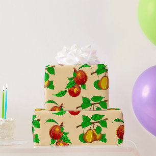 Papel De Presente Padrão de Frutas de Pêssego e Pera Botânica Rústic