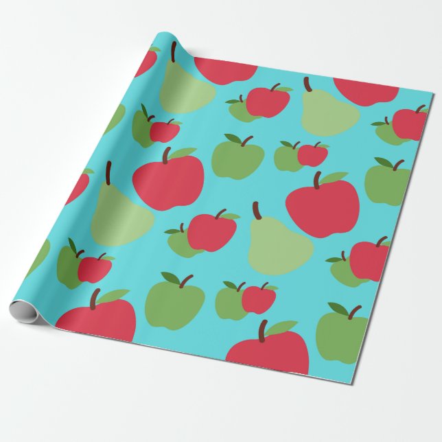 Papel De Presente padrão de frutas peras e maçãs (Desenrolado)