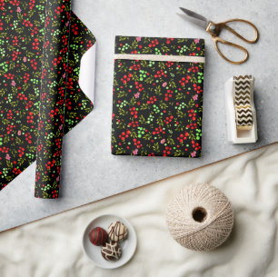 Papel De Presente Padrão de Frutas Vermelhas