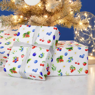 Papel De Presente Padrão de Frutas Vermelhas Misturadas
