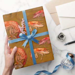 Papel De Presente Padrão de frutos do mar crustáceos marrom camarão