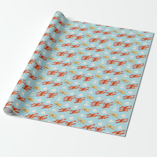Papel De Presente Padrão de Fundo das Nuvens de Planes de Vintagem