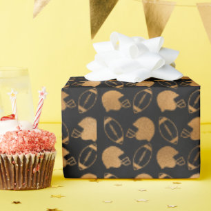 Papel De Presente Padrão de Futebol Preto e Dourado do Dia do Jogo M