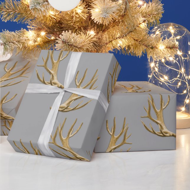 Papel De Presente Padrão de Galhadas Cinza Prata Presente Masculino (Feriados)