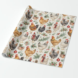 Papel De Presente Padrão de Galinha de Natal Aquarela Férias Galinha