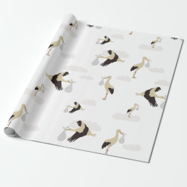 Papel De Presente Padrão de Garotinha de Stork Newborn