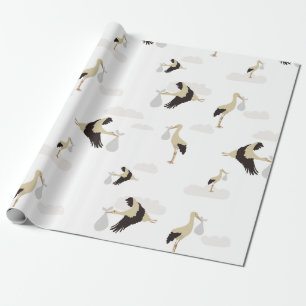 Papel De Presente Padrão de Garotinha de Stork Newborn