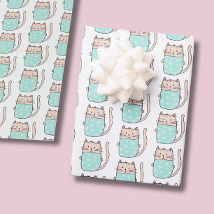 Papel De Presente Padrão de Gatinho Fofo para Aniversário de Meninas