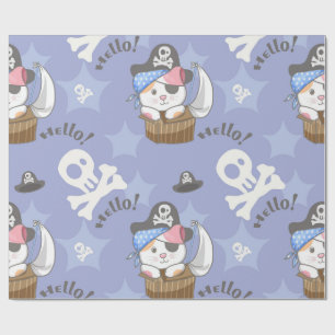 Papel De Presente Padrão de Gatinho Pirata Fofo