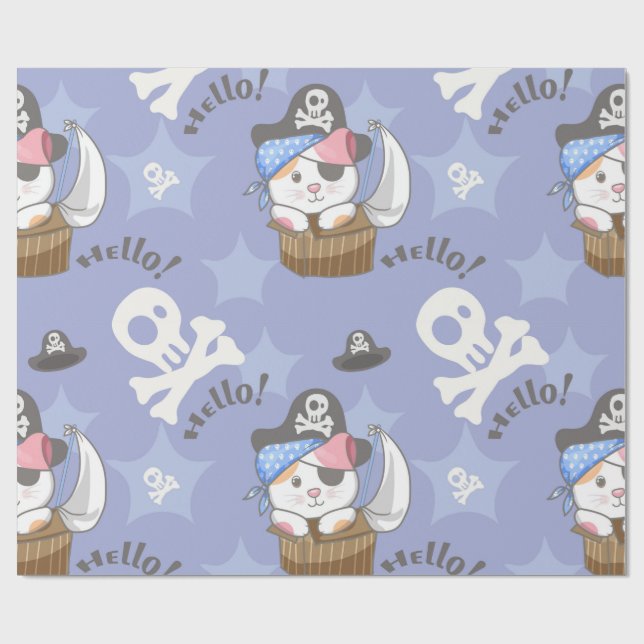 Papel De Presente Padrão de Gatinho Pirata Fofo (Aberto)