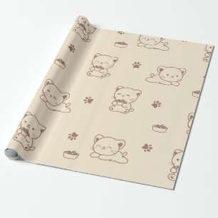 Papel De Presente Padrão de Gato Bege Fofo (1)