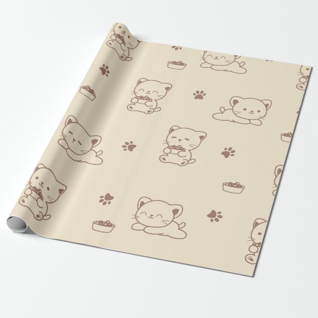 Papel De Presente Padrão de Gato Bege Fofo (1) (Desenrolado)