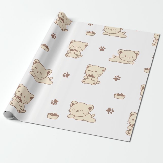 Papel De Presente Padrão de Gato Bege Fofo (2) (Desenrolado)