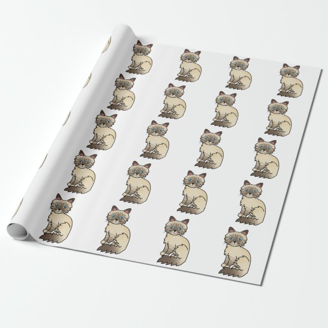 Papel De Presente Padrão de Gato Birman / Ragdoll com Pontos de Choc (Desenrolado)
