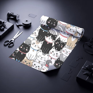 Papel De Presente Padrão de Gato Caprichoso Fofo