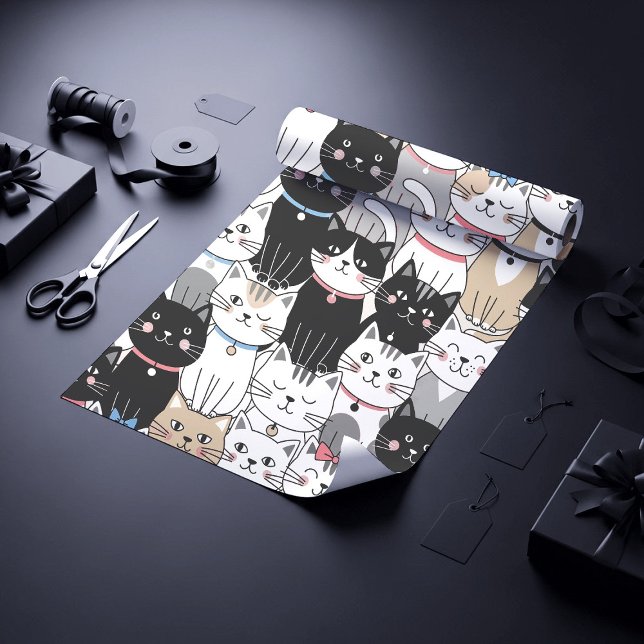 Papel De Presente Padrão de Gato Caprichoso Fofo (Criador carregado)