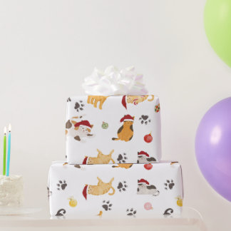 Papel De Presente Padrão de Gato de Férias Fofo