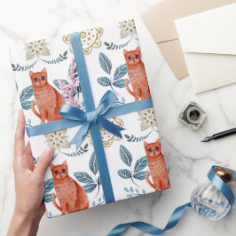 Papel De Presente Padrão de Gato Escandinavo e Caleidoscópio