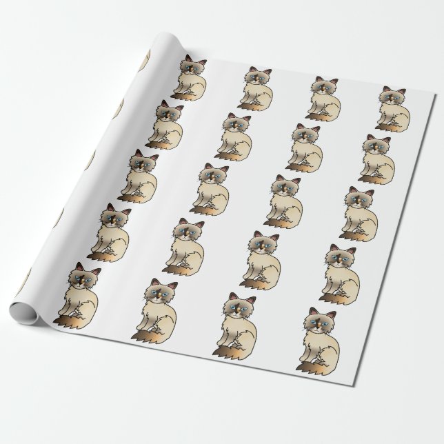 Papel De Presente Padrão de Gato Fofo Birman / Ragdoll Casaco Tartar (Desenrolado)
