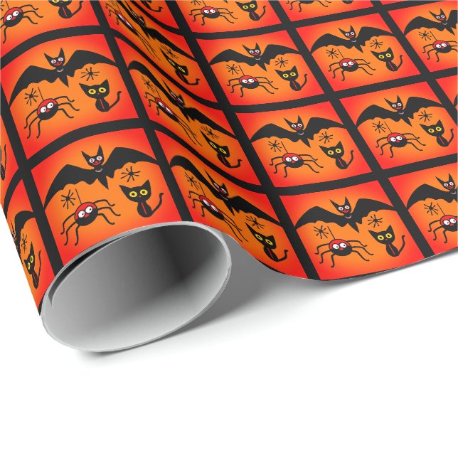 Papel De Presente Padrão de Gato Morcego Aranha DIVERTIDO (Ponta do rolo)