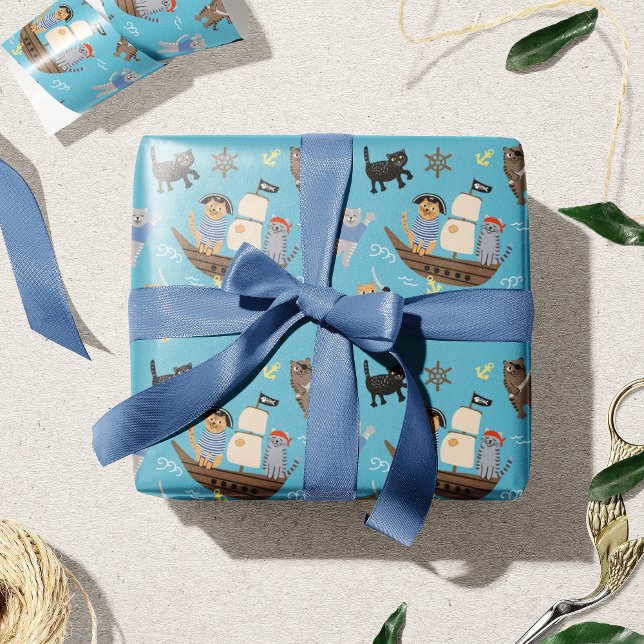 Papel De Presente Padrão de Gato Pirata para Aniversário de criança  (Criador carregado)