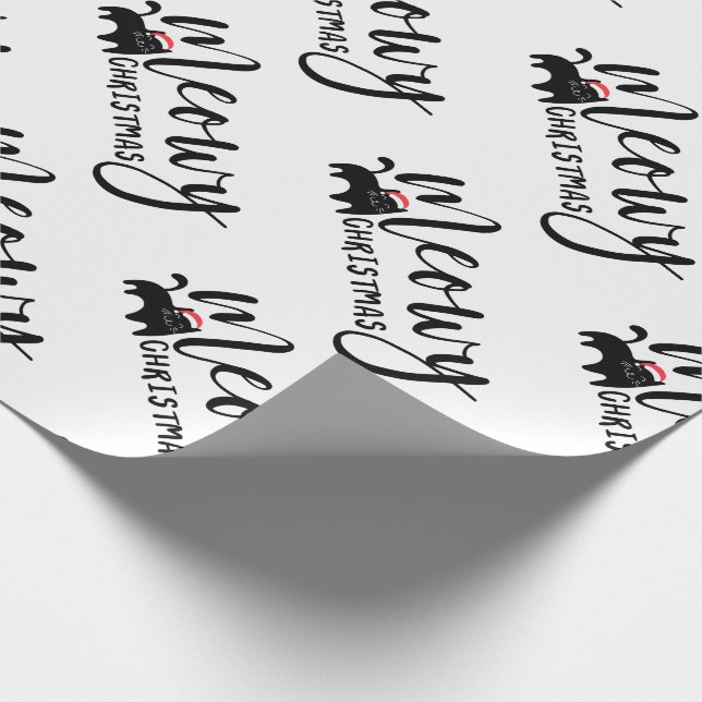 Papel De Presente Padrão de Gato Preto Bonito Feliz Natal (Ponta)