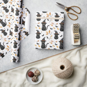 Papel De Presente Padrão de Gato Preto do Halloween - Gato Bruxo