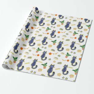 Papel De Presente Padrão de Gatos de Cuta de Aquarela