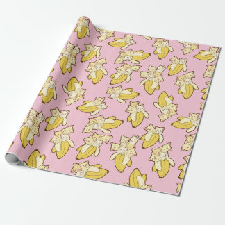 Papel De Presente Padrão De Gatos E Bananas