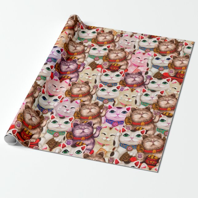Papel De Presente Padrão de gatos Maneki-neko (Desenrolado)