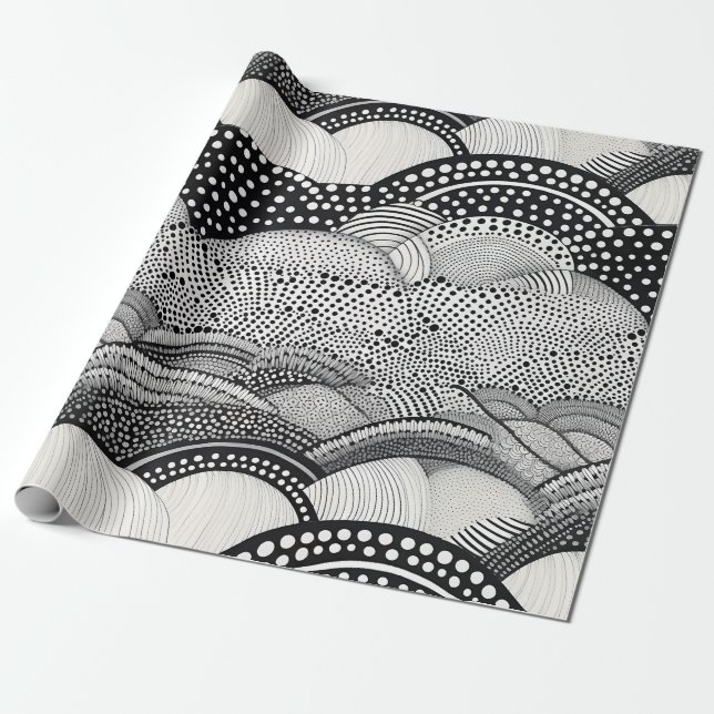 Papel De Presente Padrão de Geometria Abstrata Monocromática Contemp (Desenrolado)