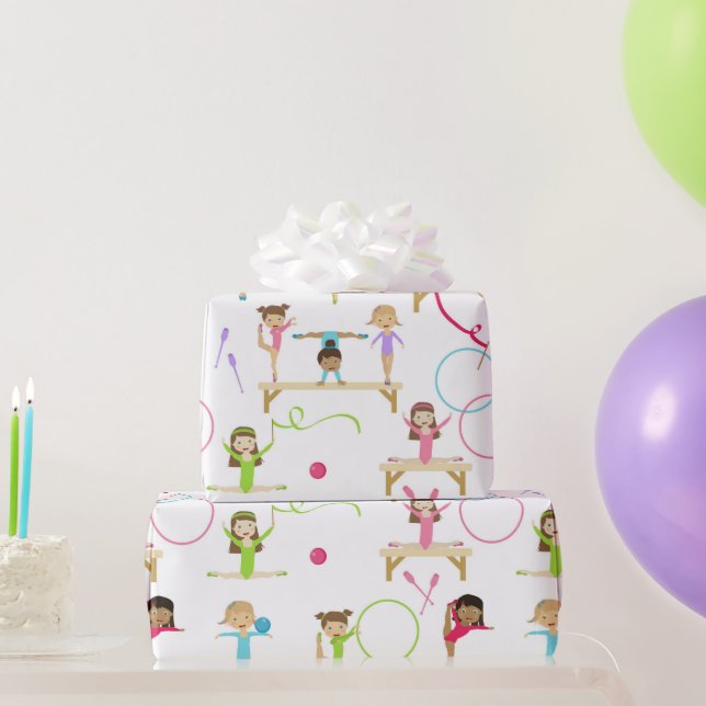 Papel De Presente Padrão de Ginástica Multicolorida para Crianças (Presentes para festas)