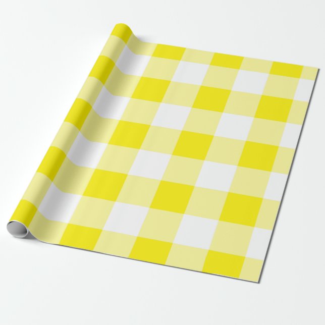 Papel De Presente Padrão de Gingham Amarelo (Desenrolado)
