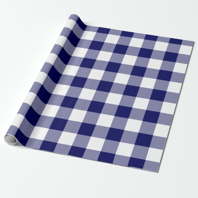 Papel De Presente Padrão de Gingham Branco e marinho (Desenrolado)