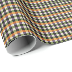 Papel De Presente Padrão de gingham preto e roxo do Halloween