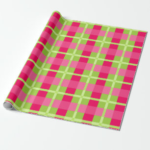 Papel De Presente Padrão de Gingham Rosa e Verde